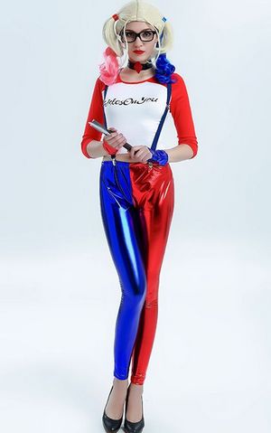 F1755  Shirt Tops Coat Choker Necklace Gloves  Suicide Joker puddin Costume